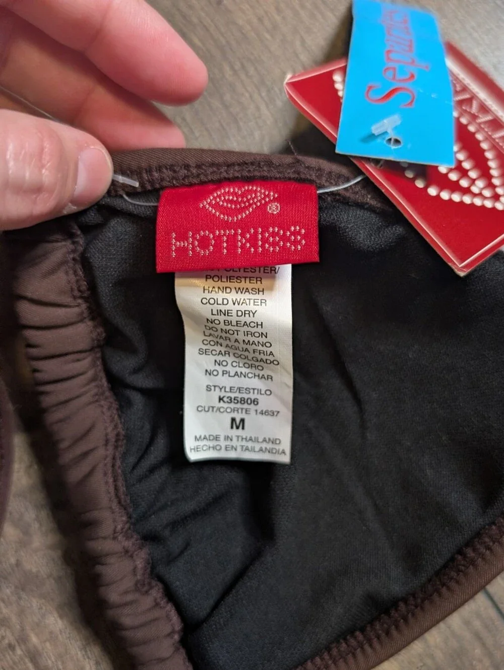 Sold Hot Kiss Y2K Brown Triangle Bikini Top with Turquoise Bead Accents Size M - Picture 6 of 7